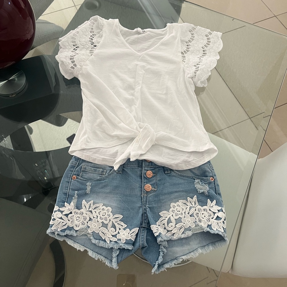 Imperial Star lace Denim Shorts and Eyeshadow girls top outfit size 8
